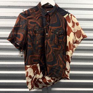 DRIES VAN NOTEN brown mix cotton reconstructed button up shirt
